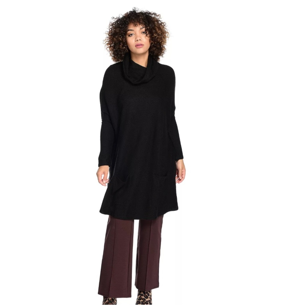 Women’s Khaliah Black Knit 3/4 Sleeve Cowl Neck Relaxed Pullover Sweater‎